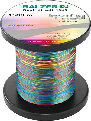 Produktbild von Balzer Iron Line 8 multicolor - 1500m geflochtene Schnur zum Spinnfischen, Durchmesser/Tragkraft:0.25mm / 20.3kg / Farbwechsel alle 10m