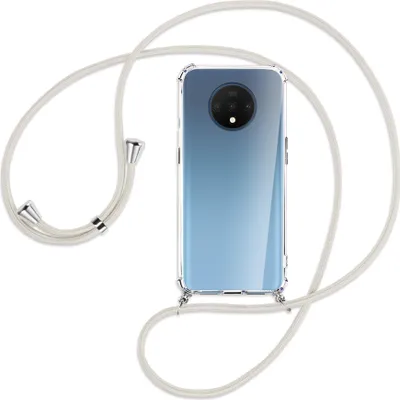 Produktbild von Handykette Backcover-Schutzhülle mit Band (Metall silberfarben) für OnePlus 7T - broken white