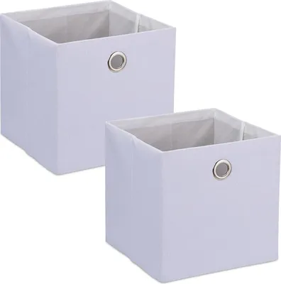 Produktbild von Relaxdays Aufbewahrungsbox, Ordnungsbox aus Stoff, 2er-Set, HxBxT: 30,5 x 30,5 x 30,5 cm, faltbarer Regalkorb, weiß