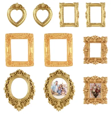 10 Mini-Fotolisten, goldener Barockrahmen, Vintage, Kunstharz, für Wanddeko