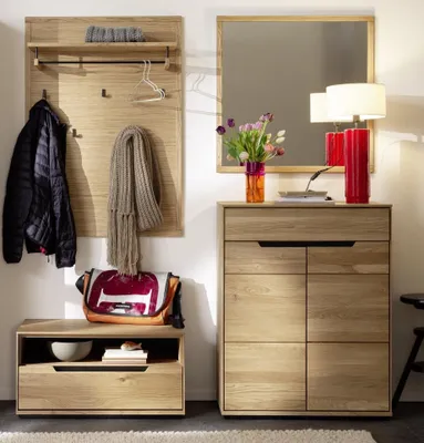 Produktbild von Garderoben-Set >ARAYA< (4-teilig) in Eiche teilmassiv - 158x195x40,5 (BxHxT)