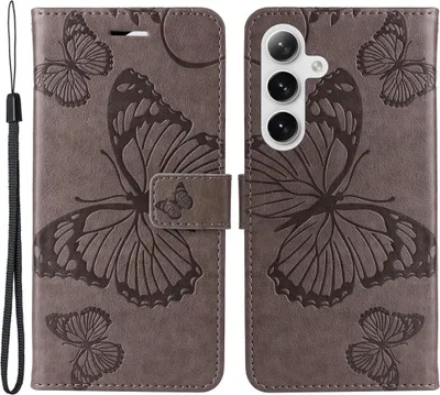 Produktbild von Samsung Galaxy S25 / S24 Hülle - Coverup Schmetterlinge Klapphülle - Taupe Grau