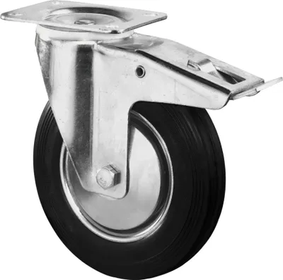 Produktbild von BS Rollen BS Transportrolle L420, Lenkrolle Festst., Rad-Ø 125 mm, Tragkr. 100 kg, Rollenlager, Lauffl. Gummi schwarz, Radk. Stahlfelge