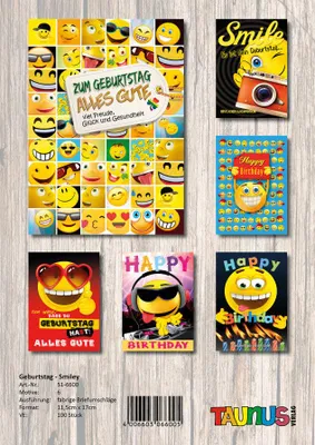 Produktbild von Smiley Geburtstagskarten - 100 Stück - 6 Motive