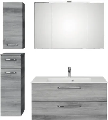 Produktbild von Pelipal Badmöbel-Set Kumba BxHxT 137 x 200 x 50 cm Frontfarbe graphit struktur quer mit Mineralguss-Waschtisch, Untersch