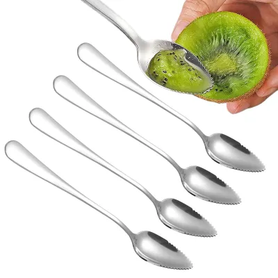 Produktbild von Grapefruitlöffel - Mit Wellenschliff aus Edelstahl - Für Kiwi Äpfel und Grapefruits - 4 Stück Silber