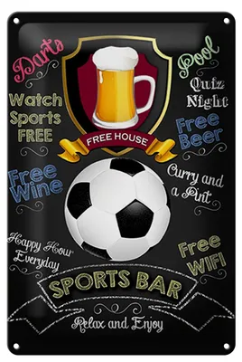 Produktbild von Blechschild Sports Bar Dart Fußball, 30 x 20 cm, Blechschilder Spruch Sport Hobby