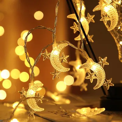 Lichterkette Mond & Stern, 6 m, 40 LEDs, USB, warmweiß