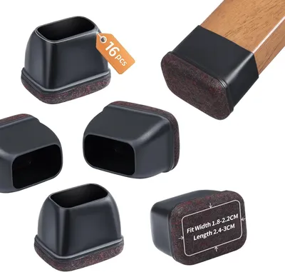 Obrázek produktu pro Chrániče nohou židlí, rozměry 18-22 x 24-30 mm, 16 kusů, obdélníkové, černé, silikonové, s filcem, pro nábytek
