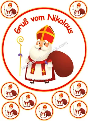 Produktbild von Nikolaus Nikolo Tortenbild 20 cm rund mit Keksauflegern in 4 cm auf Premium Fondantpapier