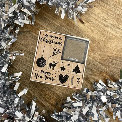 Image de Kit de tampons motif "Noël" en bois - 12 pièces