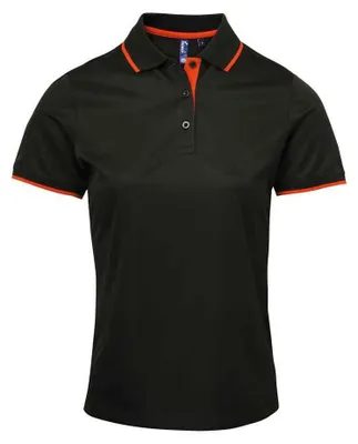 Produktbild von Premier - "Coolchecker" Poloshirt für Damen LT3122 (M) (Schwarz/Orange)