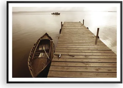 Produktbild von Gerahmtes Poster - Schwarzer Rahmen - Brücke Boot Sepia - 100x70 cm - Wand Bild - Wanddeko - Wandbilder - Kunstposter - Wandposter - Bilderrahmen - Bilder - Kunstdruck - Wandbild - P2BAA100x70-4135