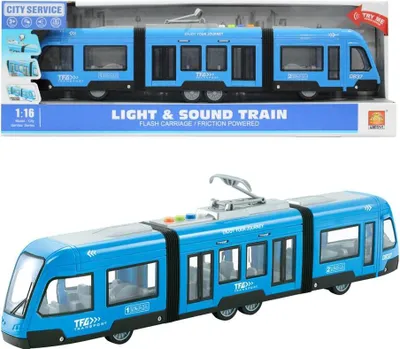 Produktbild von Askato Spielzeugauto Tramwaj 48 x 11 x 6,5 cm, Blaue, Türen zum Öffnen, Geräusche und Lichter