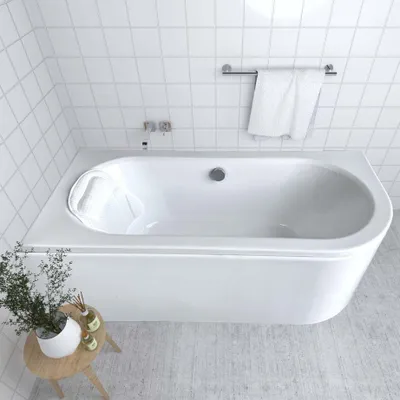 Image de ECOLAM Baignoire rectangle acrylique Avita 170x75 cm gauche + tablier en acrylique | oreiller Mare | pieds + siphon