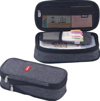 Produktbild von Große aufklappbare Etui Tasche schwarz blau für Schule