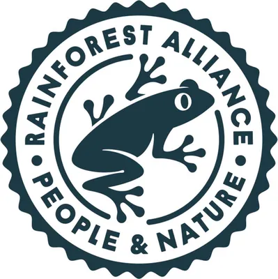 A circular logo with a frog and text.