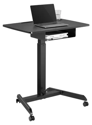 Obrázek produktu pro Přenosný stolek na notebook – výška nastavitelná od 76 do 113 cm – rozměry 80 x 56 cm – černá barva – ergonomická stojací pracovní deska