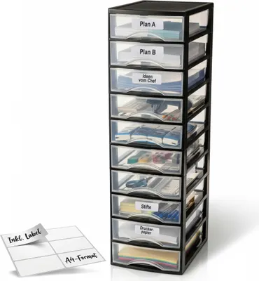 Produktbild von Schubladenbox A4 mit 10 Schubladen inkl. Aufkleber