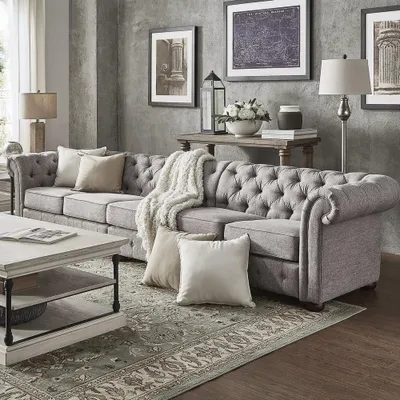 Obrázok produktu pre Chesterfield Wohnzimmer Polster Möbel Sofa Couch Fünfsitzer Textil Couchen Sofas