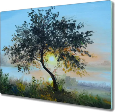 Produktbild von Coloray Küchenbrett Kochplattenabdeckung Hackbrett Schneidebrett Herdabdeckplatte 60x52 cm - Baum Himmel Sonne