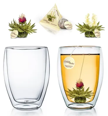Dubbelwandiges Thermoglas 250 ml, 2er-Set mit 2 Teeblüten