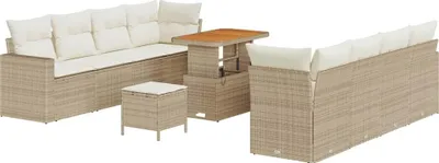 Immagine prodotto di Set divano da giardino vidaXL con cuscini (12 pezzi), beige e crema, in polyrattan