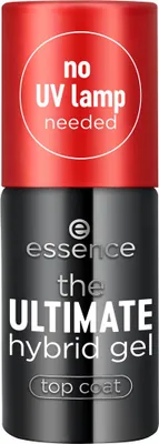 Zdjęcie produktu dla Essence ULTIMATE Hybrid Gel, 8 ml, Przezroczysty, Żelowy wygląd, Świecący, Szczotka, Butelka, ETHYL ACETATE, BUTYL ACETATE, NITROCELLULOSE, TRIETHYL CITRATE, ALCOHOL, BIS-HEMA...