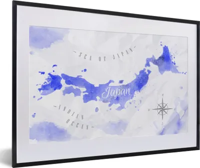 Produktbild von MuchoWow® MuchoWow® Gerahmtes Poster Aquarell - Weltkarte - Blau 60x40 cm - Poster mit zchwarzem Bilderrahmen - Schlafzimmer - Plakat in Rahmen - Drucken