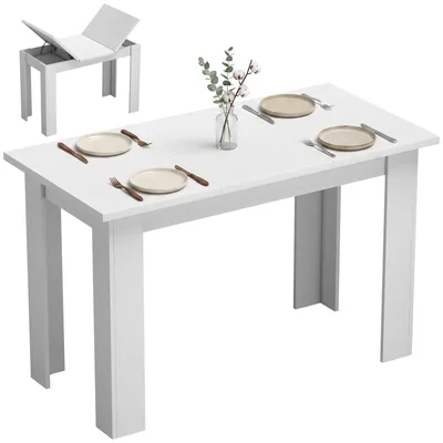 Obrázok produktu pre Jedálenský stôl HOMCOM, 120 x 60 cm, s úložným priestorom, pre 4 osoby, biela farba
