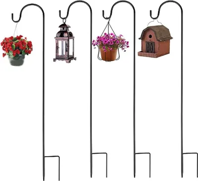 Immagine prodotto di 4 pezzi di supporti per piante da giardino, altezza 120 cm. Supporti metallici per piante, pali da giardino con ganci, archi da giardino per lampade solari, lanterne, matrimoni