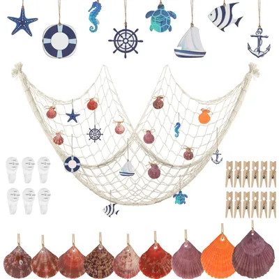 Imagen del producto de Red de pesca decorativa, estilo náutico, de 1,5 m x 2 m, para decoración de paredes