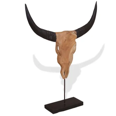 Image de vidaXL Sculpture tête de taureau en teck 66x15x88 cm