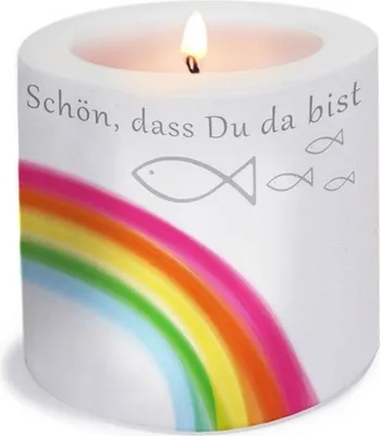 Produktbild von Kerze rund Rainbow Fishes colourful - bunt Ø 8cm, Höhe 7,5cm