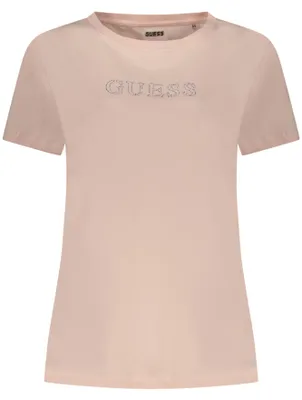 Produktbild von Damen Rosa Kurzarm-T-Shirt mit Strass & Baumwolle Rundhals