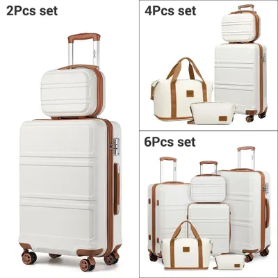 Immagine prodotto di Set da viaggio - 6 pezzi - Valigia - Valigia da cabina - Beauty case - Pochette da viaggio - Colore avorio