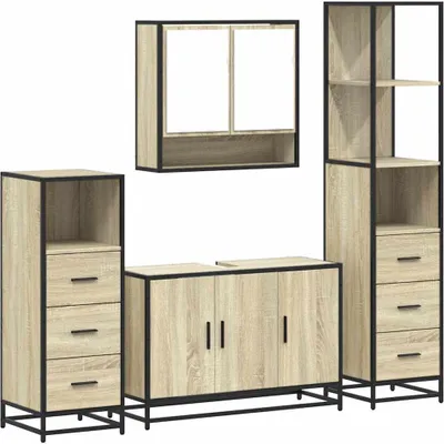 Image de vidaXL Ensemble de meubles de salle de bain 4 pièces en bois composite chêne Sonoma