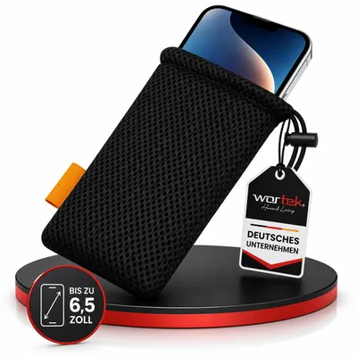 Produktbild von wortek Universal Handytasche Nylon Mesh Netz Beutel | 18,5cm x 9cm | für jedes Smartphone / Handy / iPhone | Schwarz