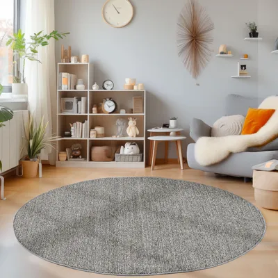 Produktbild von Homebyhome Teppich Wohnzimmer Uni Meliert Cut-Loop Design Kurzflor Modern Teppich Einfarbig Robust Pflegeleicht, Grösse: 200 cm Rund