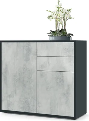 Produktbild von Vladon Sideboard Ben,  Germany, Kommode mit 2 Türen und 2 Schubladen, Schwarz matt/Beton Oxid-Optik (79 x 74 x 36 cm)