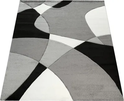 Image de Tapis design moderne Motif géométrique Contours en noir et blanc Dimension 80x300 cm