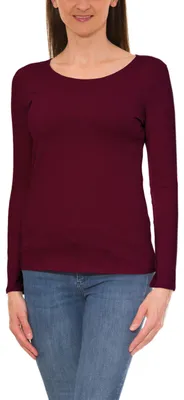 Produktbild von Alkato Damen Langarm Shirt mit O-Ausschnitt, Farbe: Weinrot, Größe: L