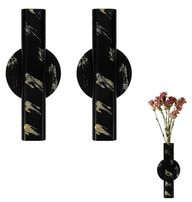 Produktbild von Schmale Wandvase Metall Schwarz Gold 2 Stück für Trockenblumen