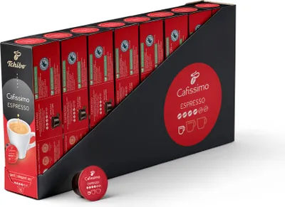 Produktbild von Tchibo Cafissimo Vorratsbox Espresso elegant Kaffeekapseln, 80 Stück – 8x 10 Kapseln (Espresso, ausdrucksstark mit vollem Aroma), nachhaltig & fair gehandelt