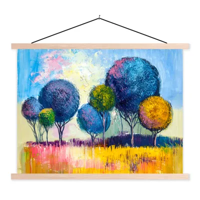 Produktbild von MuchoWow® Textilposter Gemälde - Ölfarbe - Baum - Natur 40x30 cm mit holzfarbenen Rahmen - Bilder