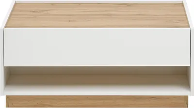 Produktbild von Couchtisch modern CRISP-61 in weiß mit Absetzungen in Wotan Eiche Nb., B/H/T: ca. 90/38/60 cm