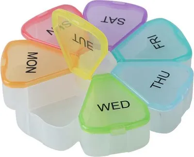 Produktbild von 7-Tage Pillendose in Blütenform - Transparent mit Regenbogenfarben, Große Ausführung, Übersichtlich & Dekorativ