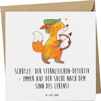 Produktbild von Mr. & Mrs. Panda Grußkarte Schützenblick - Weiß - Geschenk, Horoskop, Glückwunschkarte, Klappkarte, Reiselust, Geschenke Sternzeichen, Optimismus, Freiheitsliebe, Neugier