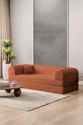 Produktbild von Hanah Home, 3-Sitzer Sofa-Bett, Orange, 100% Rippplüsch, 190 cm | Elterncode