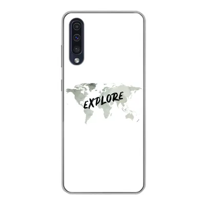 Produktbild von MuchoWow® Handyhülle Schutzhülle Hülle für Samsung Galaxy A30s Weltkarte - Grau - Zitat Silikon Softcase Handy Hülle - Karteninhaber